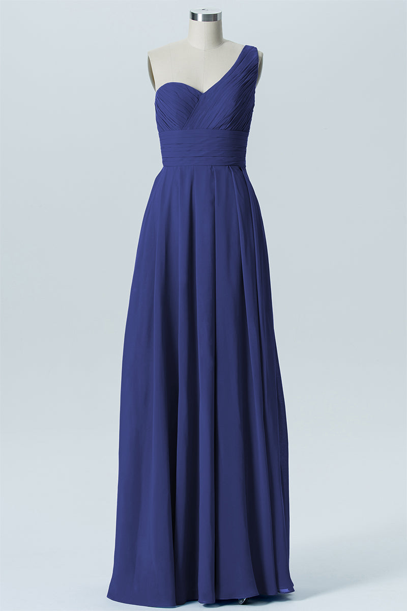 Chiffon Column One Shoulder Sleeveless Bridesmaid Dress-B07642