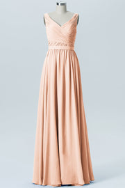 Chiffon Column Straps Sleeveless Bridesmaid Dress-B07879