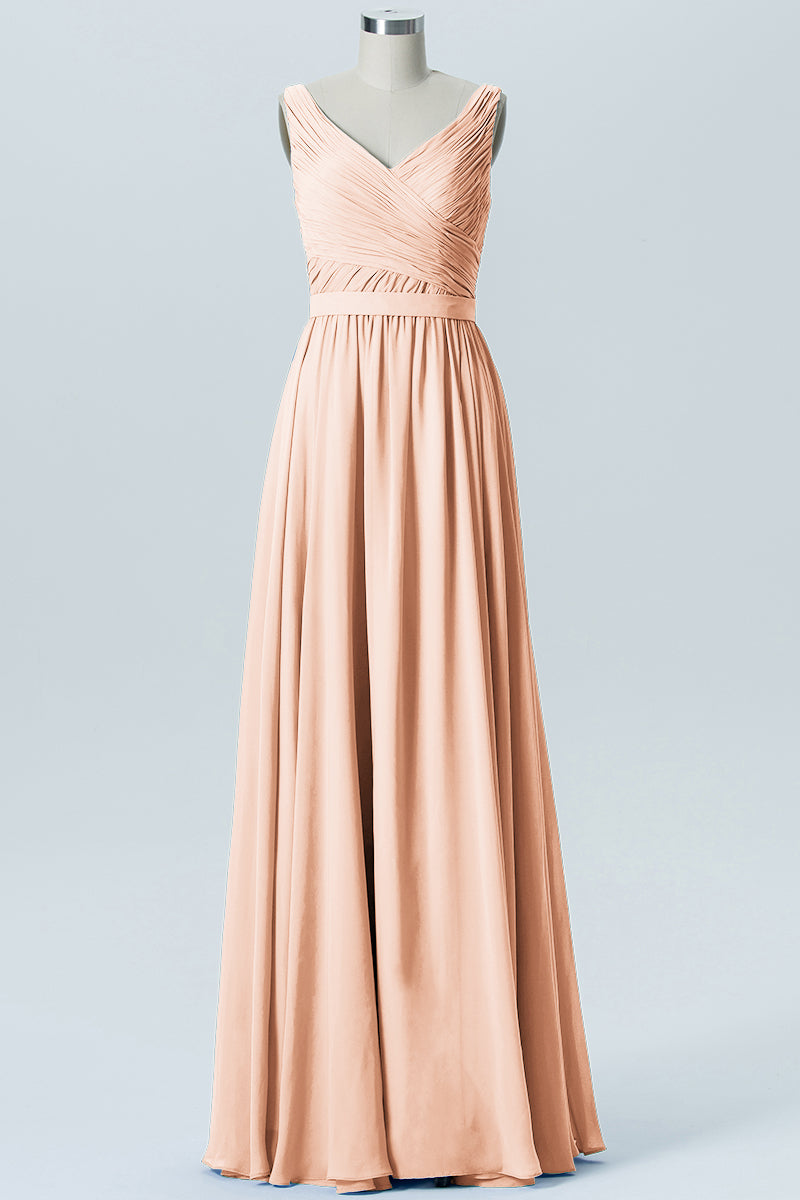 Chiffon Column Straps Sleeveless Bridesmaid Dress-B07879