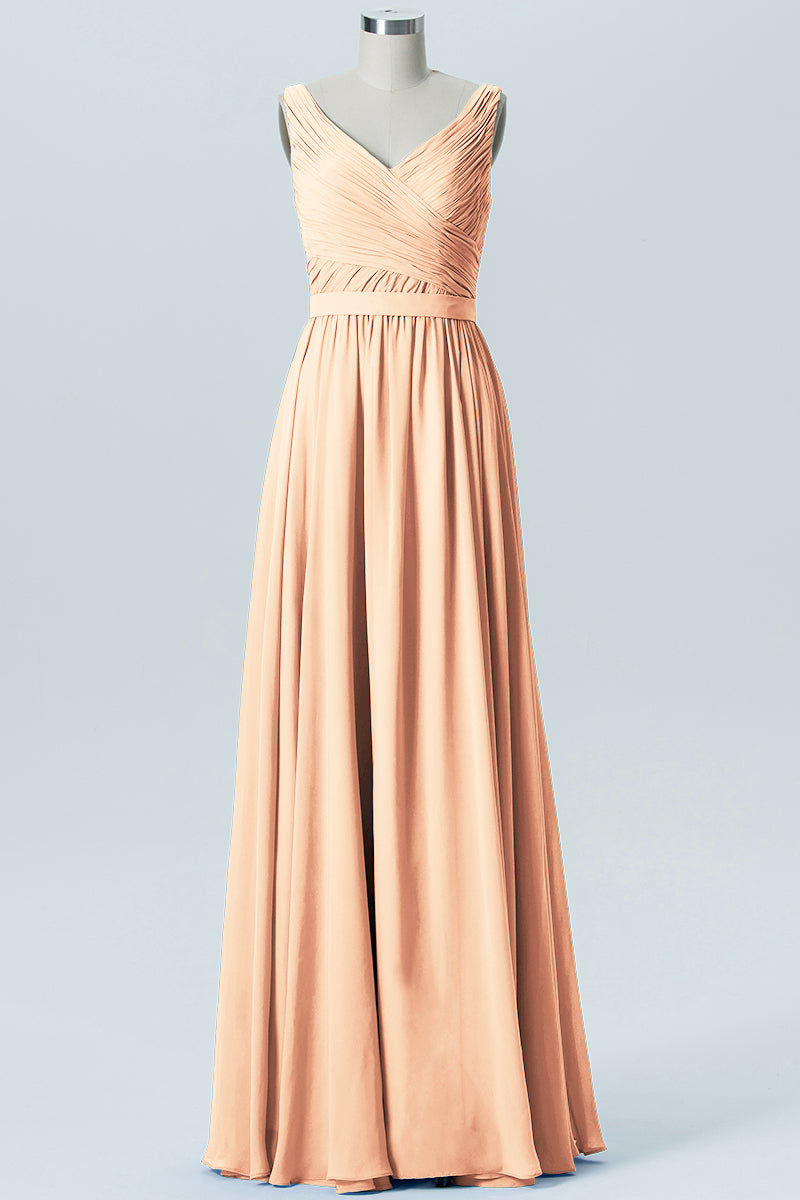 Chiffon Column Straps Sleeveless Bridesmaid Dress-B07879