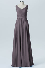 Chiffon Column Straps Sleeveless Bridesmaid Dress-B07879