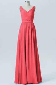 Chiffon Column Straps Sleeveless Bridesmaid Dress-B07879