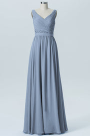 Chiffon Column Straps Sleeveless Bridesmaid Dress-B07879