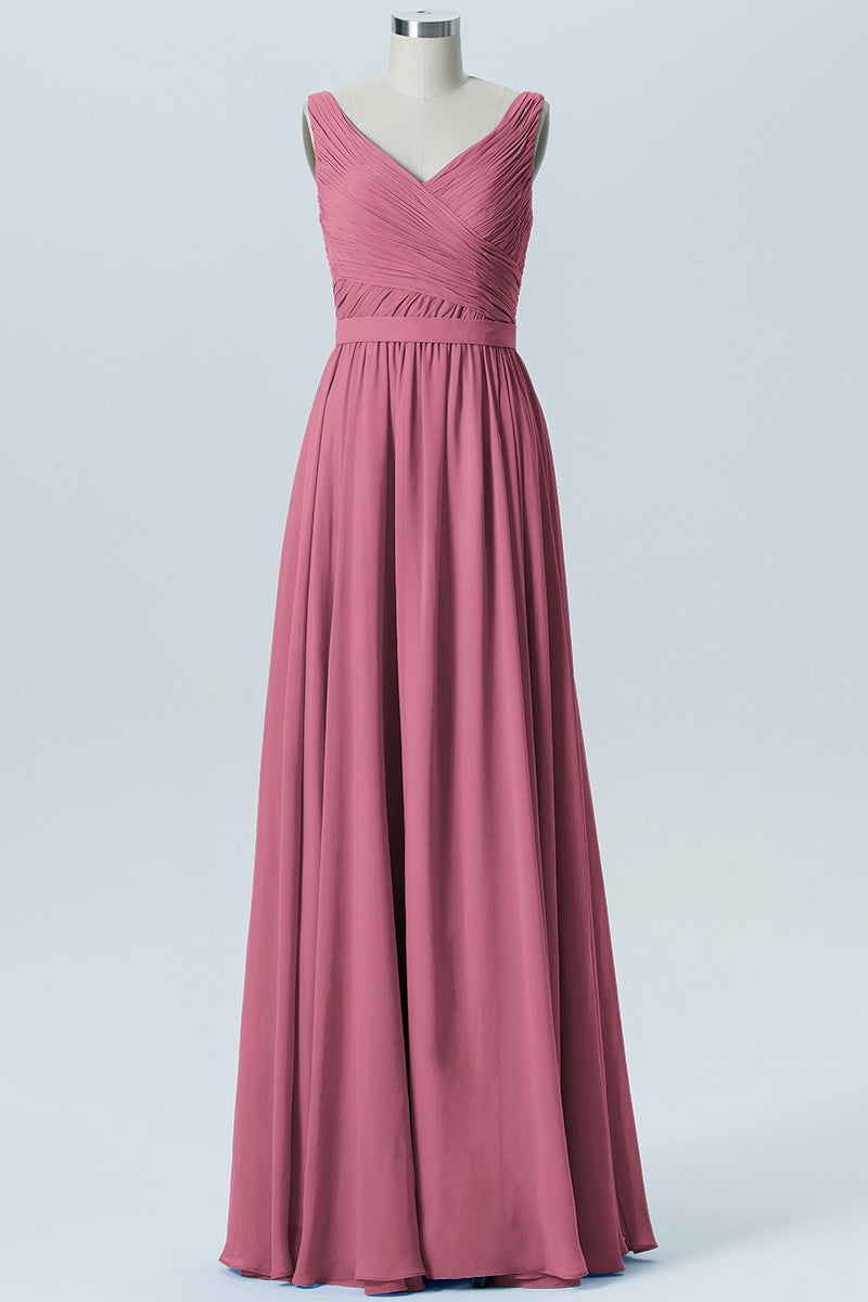 Chiffon Column Straps Sleeveless Bridesmaid Dress-B07879