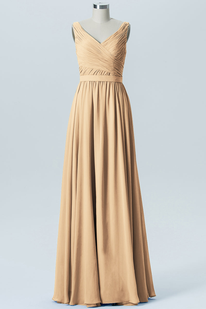 Chiffon Column Straps Sleeveless Bridesmaid Dress-B07879