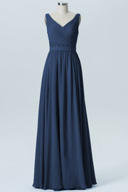 Chiffon Column Straps Sleeveless Bridesmaid Dress-B07879