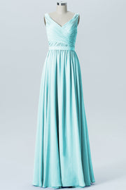 Chiffon Column Straps Sleeveless Bridesmaid Dress-B07879