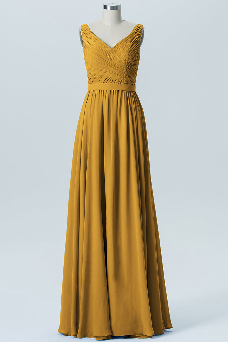 Chiffon Column Straps Sleeveless Bridesmaid Dress-B07879