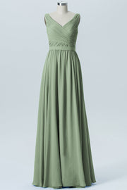 Chiffon Column Straps Sleeveless Bridesmaid Dress-B07879