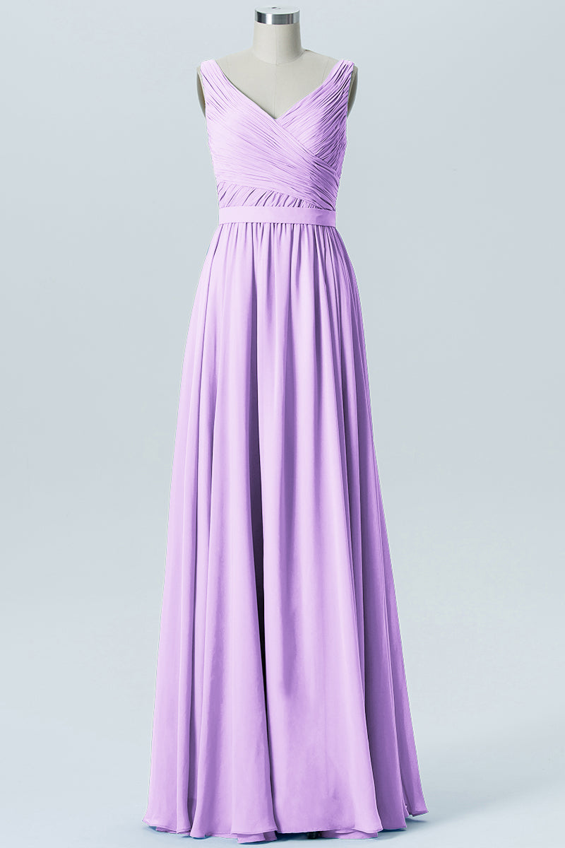 Chiffon Column Straps Sleeveless Bridesmaid Dress-B07879