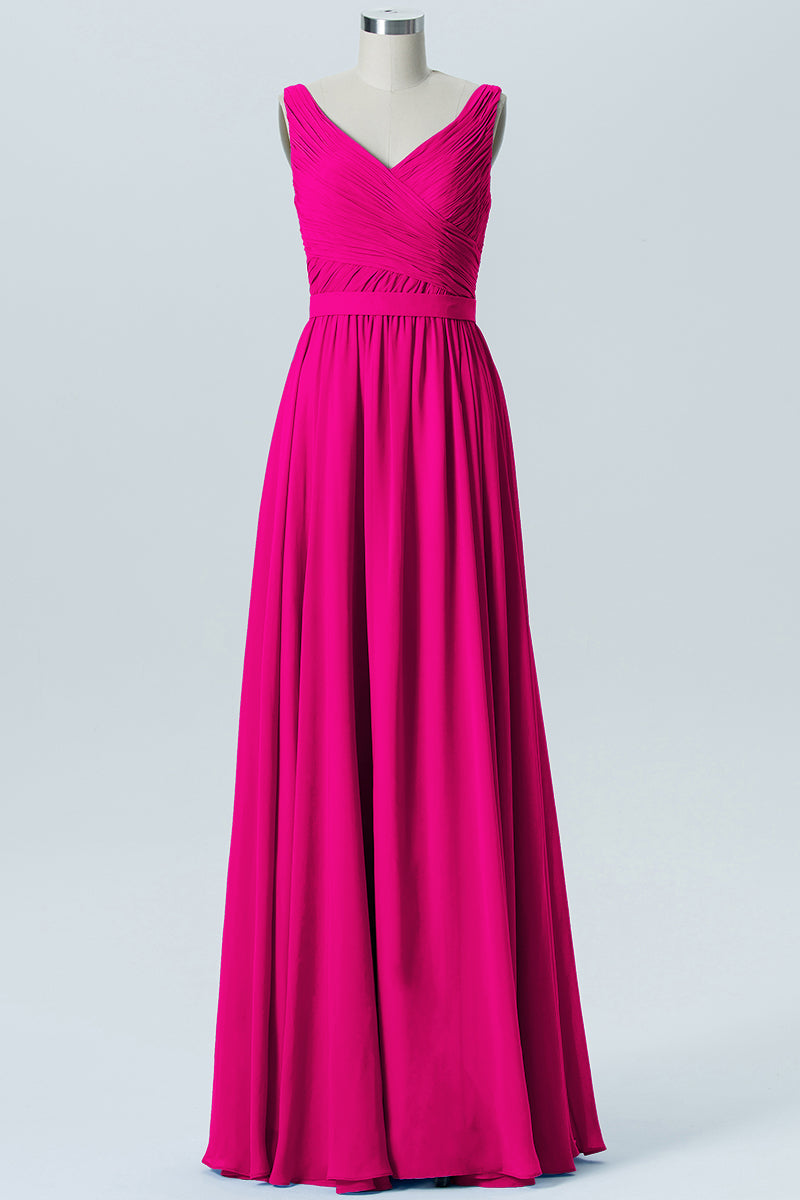 Chiffon Column Straps Sleeveless Bridesmaid Dress-B07879