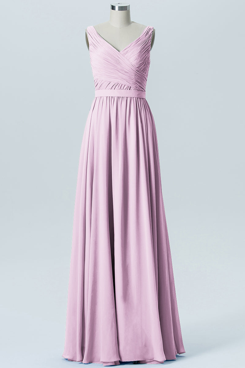 Chiffon Column Straps Sleeveless Bridesmaid Dress-B07879