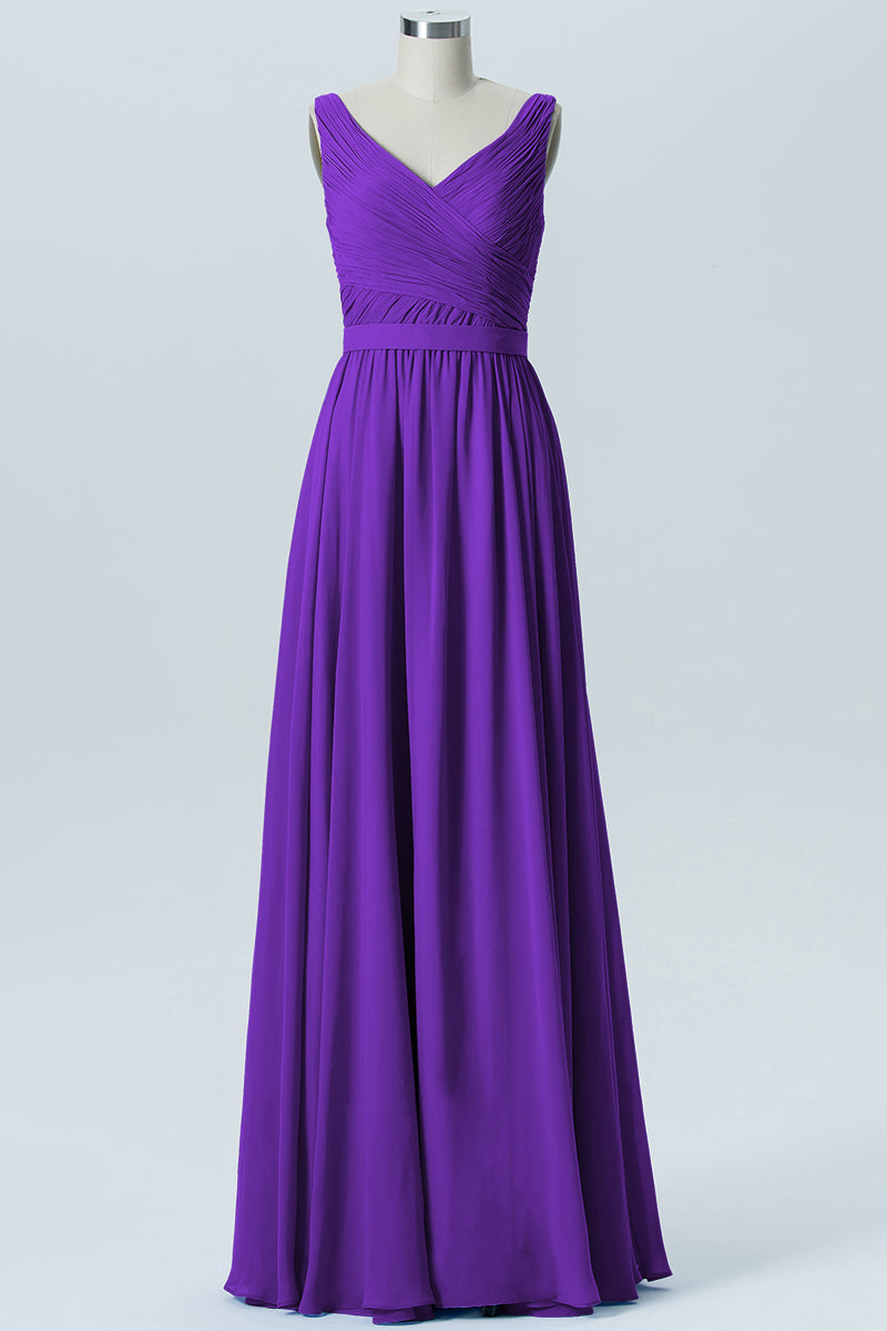 Chiffon Column Straps Sleeveless Bridesmaid Dress-B07879