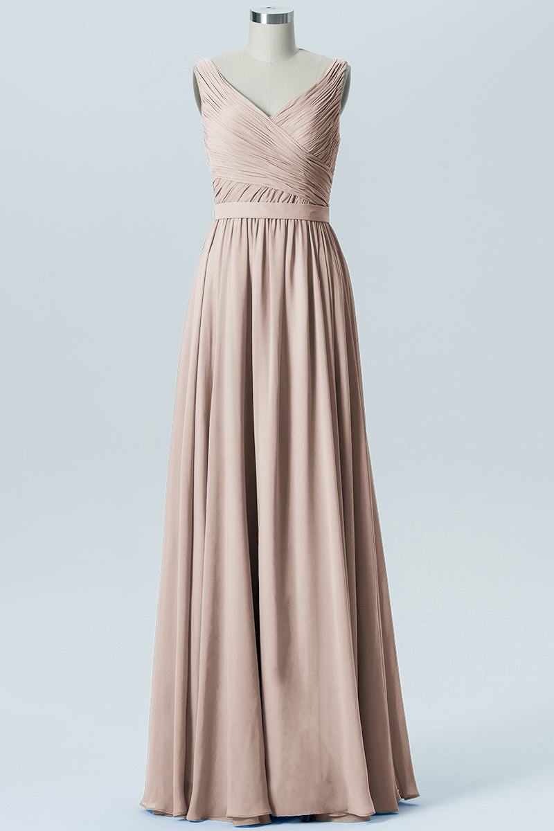 Chiffon Column Straps Sleeveless Bridesmaid Dress-B07879