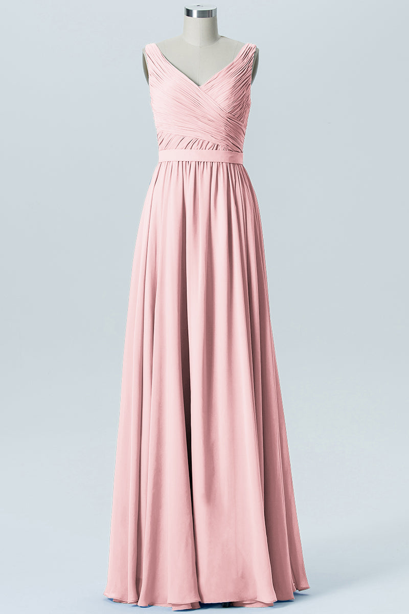 Chiffon Column Straps Sleeveless Bridesmaid Dress-B07879