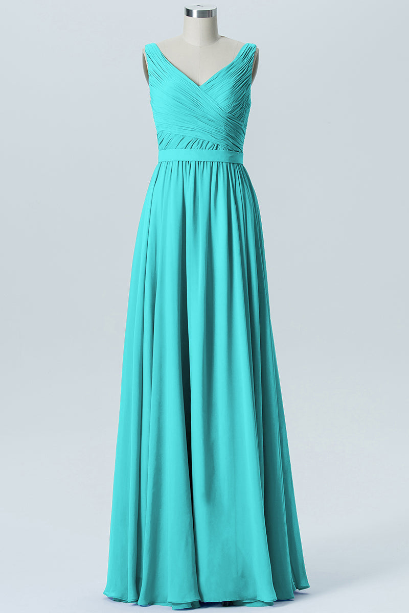 Chiffon Column Straps Sleeveless Bridesmaid Dress-B07879