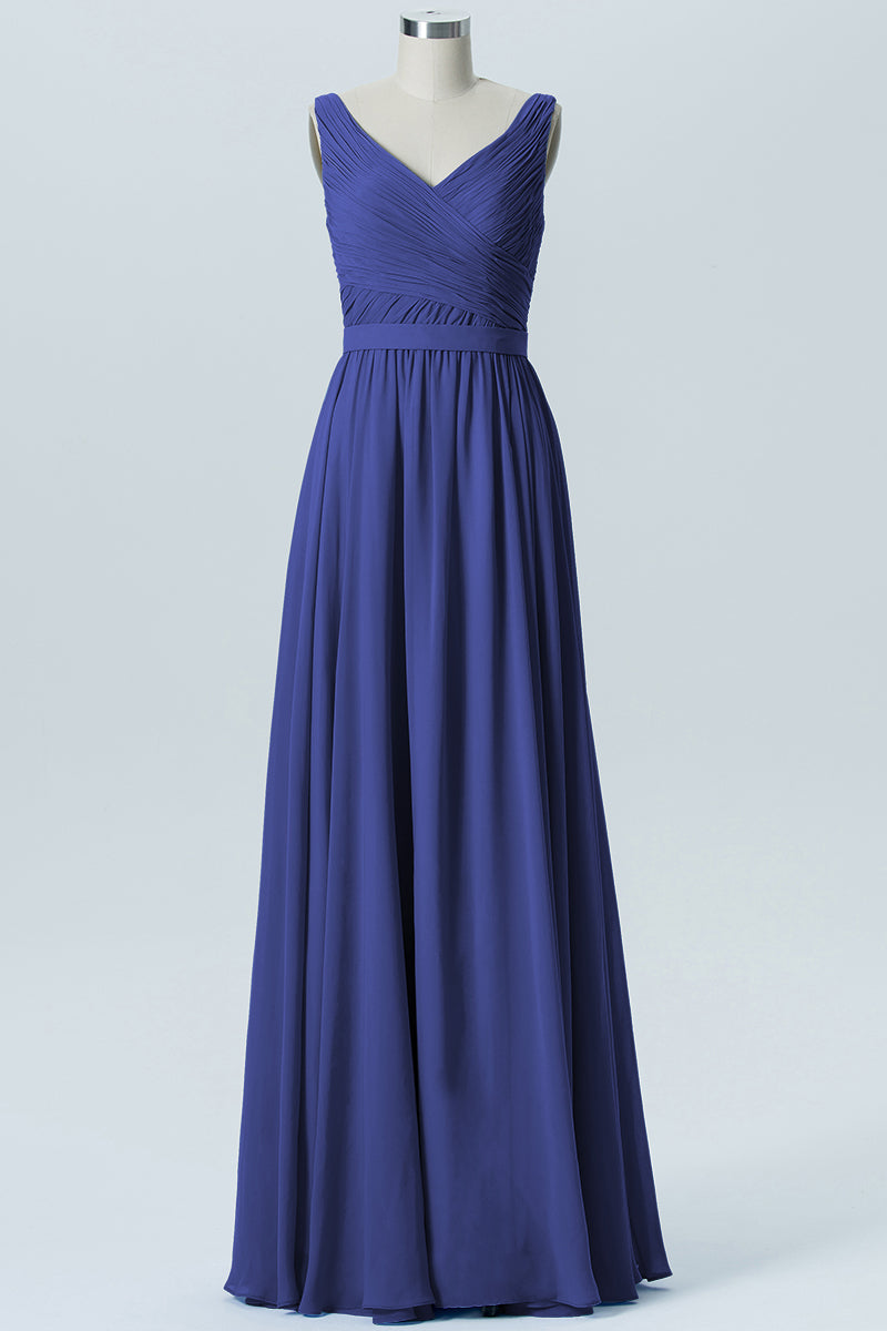 Chiffon Column Straps Sleeveless Bridesmaid Dress-B07879