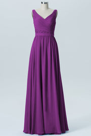 Chiffon Column Straps Sleeveless Bridesmaid Dress-B07879