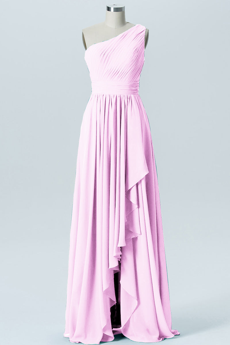 Chiffon A-line One Shoulder Sleeveless Bridesmaid Dress-B07900