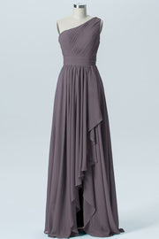 Chiffon A-line One Shoulder Sleeveless Bridesmaid Dress-B07900