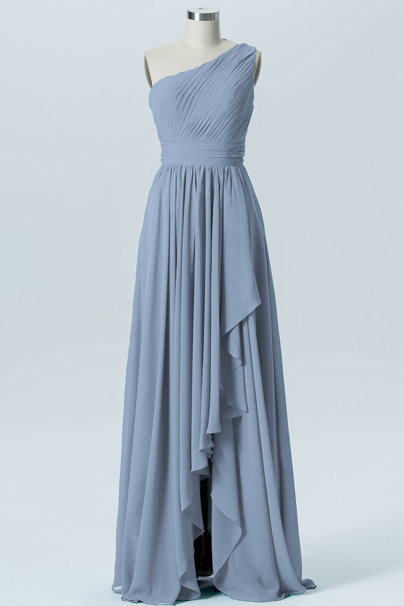 Chiffon A-line One Shoulder Sleeveless Bridesmaid Dress-B07900