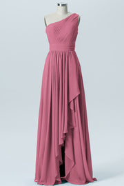 Chiffon A-line One Shoulder Sleeveless Bridesmaid Dress-B07900