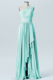 Chiffon A-line One Shoulder Sleeveless Bridesmaid Dress-B07900