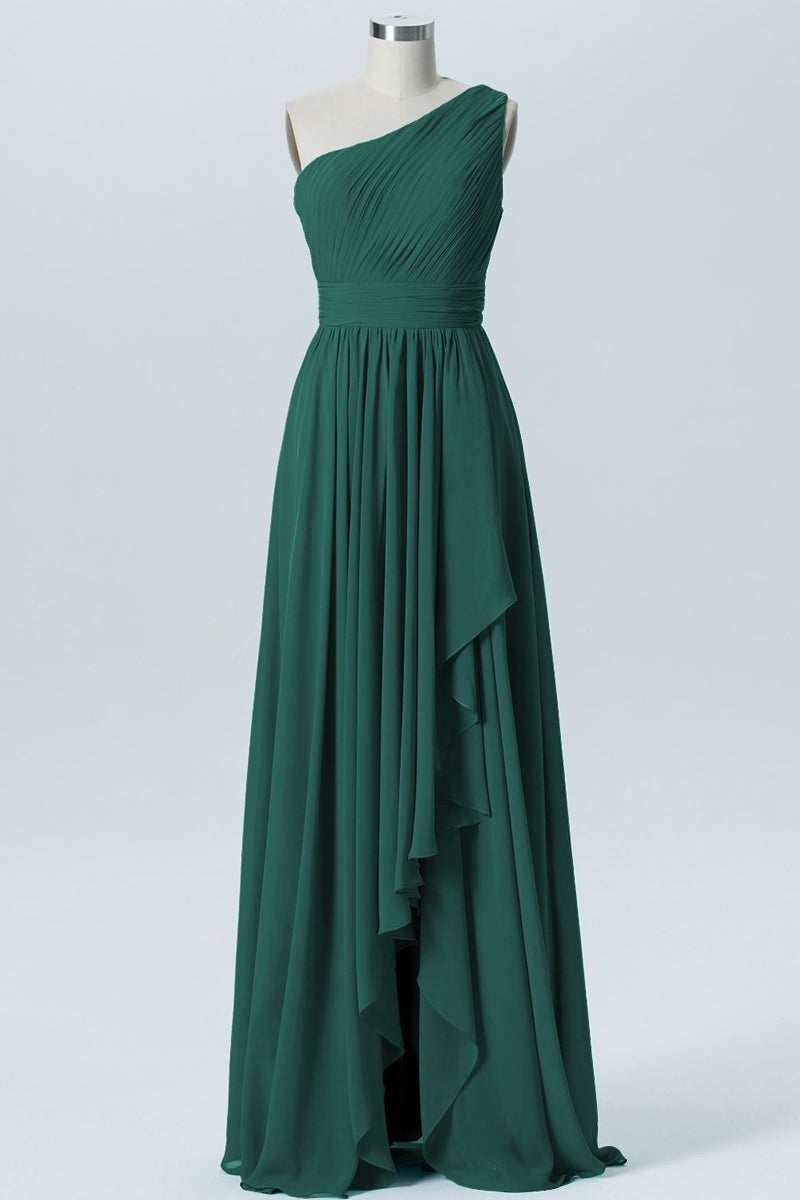 Chiffon A-line One Shoulder Sleeveless Bridesmaid Dress-B07900