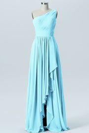 Chiffon A-line One Shoulder Sleeveless Bridesmaid Dress-B07900