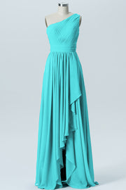 Chiffon A-line One Shoulder Sleeveless Bridesmaid Dress-B07900