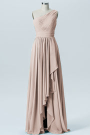 Chiffon A-line One Shoulder Sleeveless Bridesmaid Dress-B07900