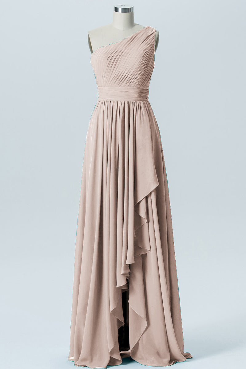 Chiffon A-line One Shoulder Sleeveless Bridesmaid Dress-B07900