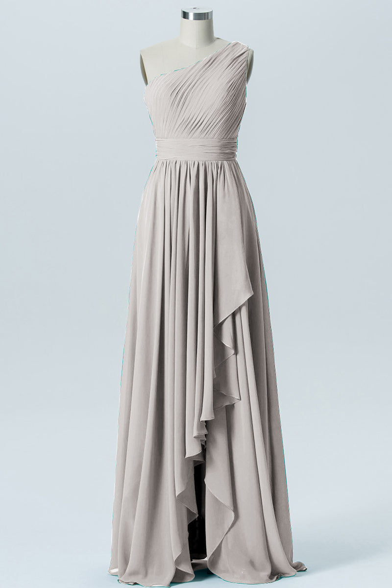 Chiffon A-line One Shoulder Sleeveless Bridesmaid Dress-B07900