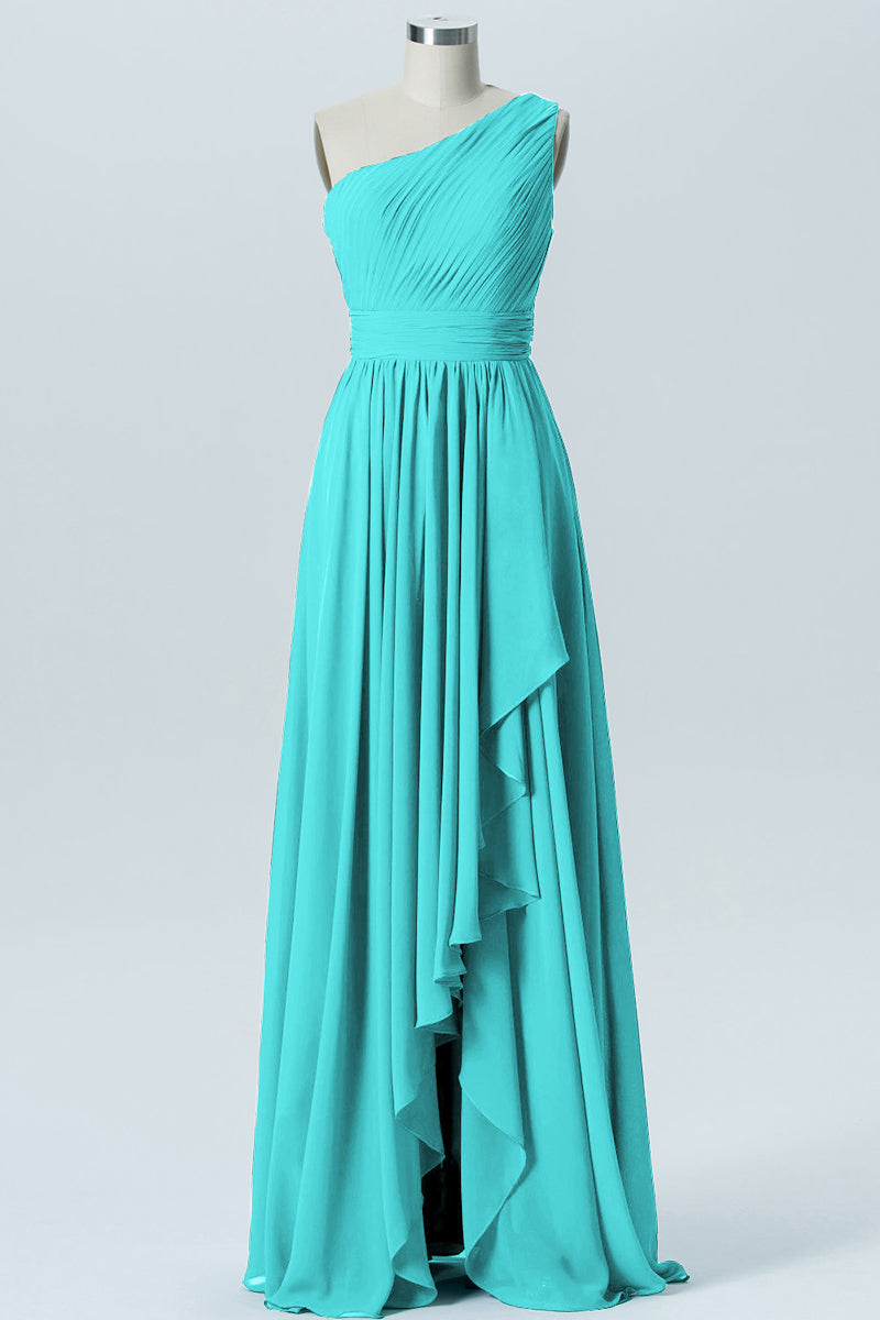 Chiffon A-line One Shoulder Sleeveless Bridesmaid Dress-B07900
