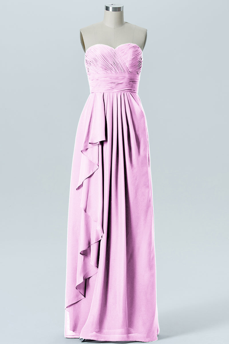 Chiffon Column Strapless Sleeveless Bridesmaid Dress-B07910
