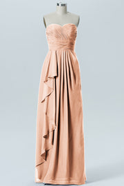 Chiffon Column Strapless Sleeveless Bridesmaid Dress-B07910