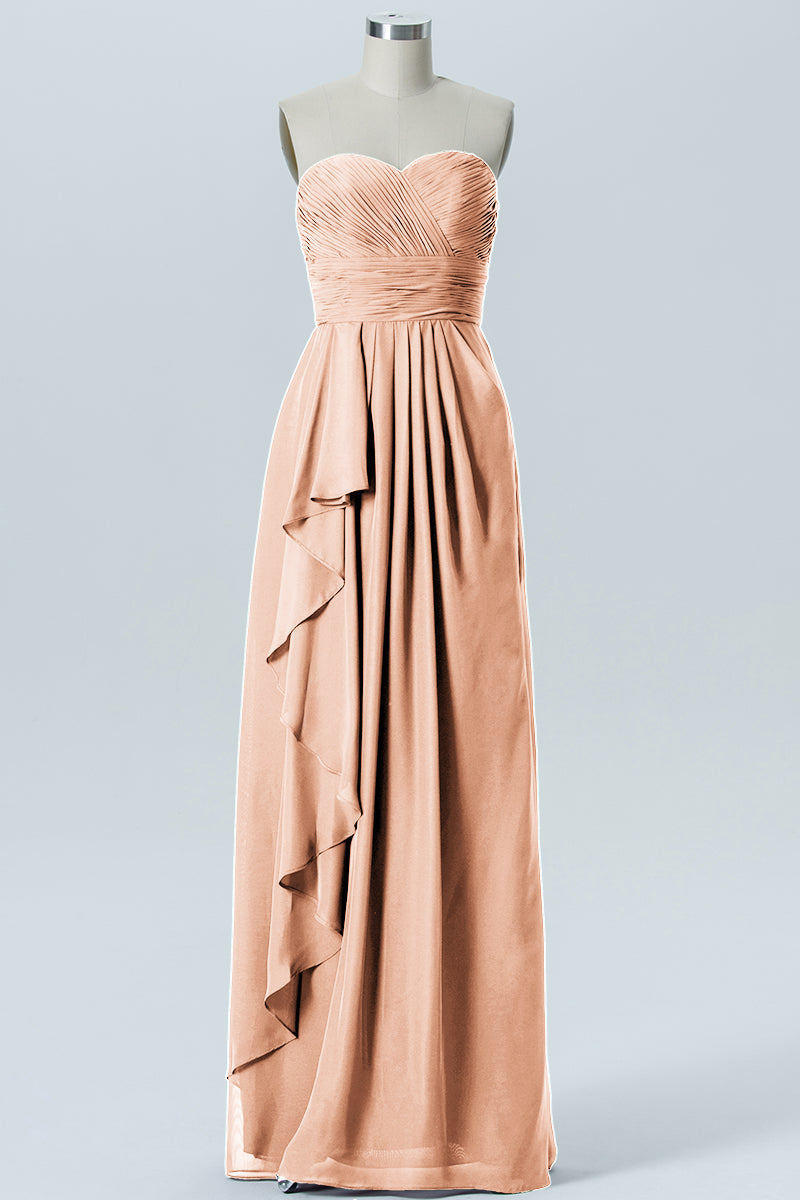 Chiffon Column Strapless Sleeveless Bridesmaid Dress-B07910