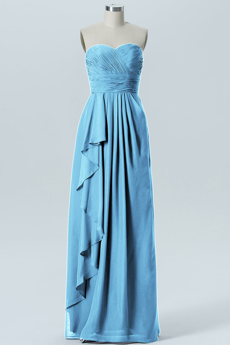 Chiffon Column Strapless Sleeveless Bridesmaid Dress-B07910