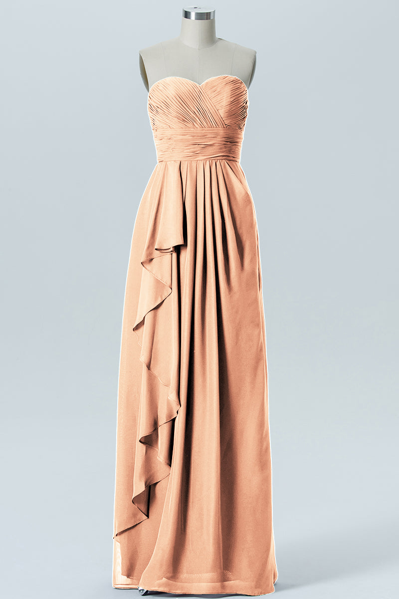 Chiffon Column Strapless Sleeveless Bridesmaid Dress-B07910