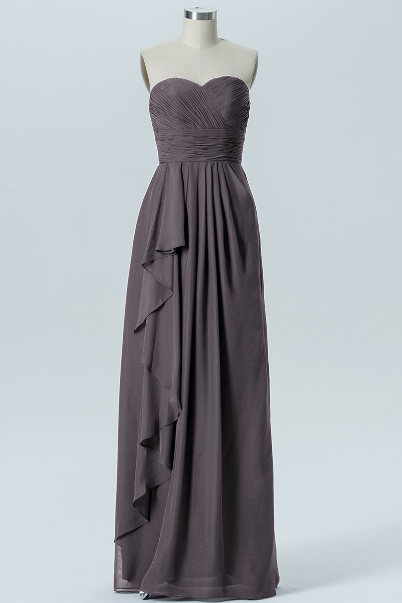 Chiffon Column Strapless Sleeveless Bridesmaid Dress-B07910