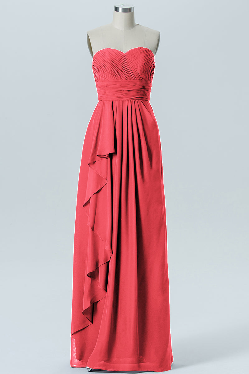 Chiffon Column Strapless Sleeveless Bridesmaid Dress-B07910