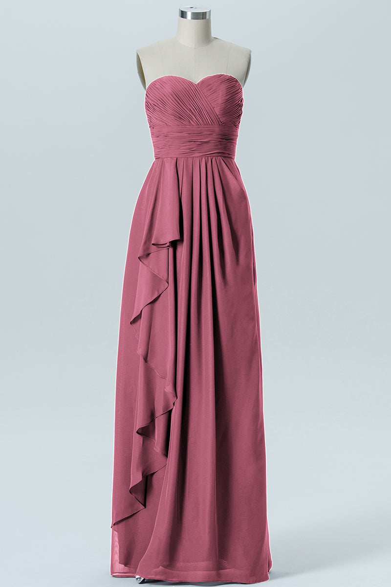 Chiffon Column Strapless Sleeveless Bridesmaid Dress-B07910