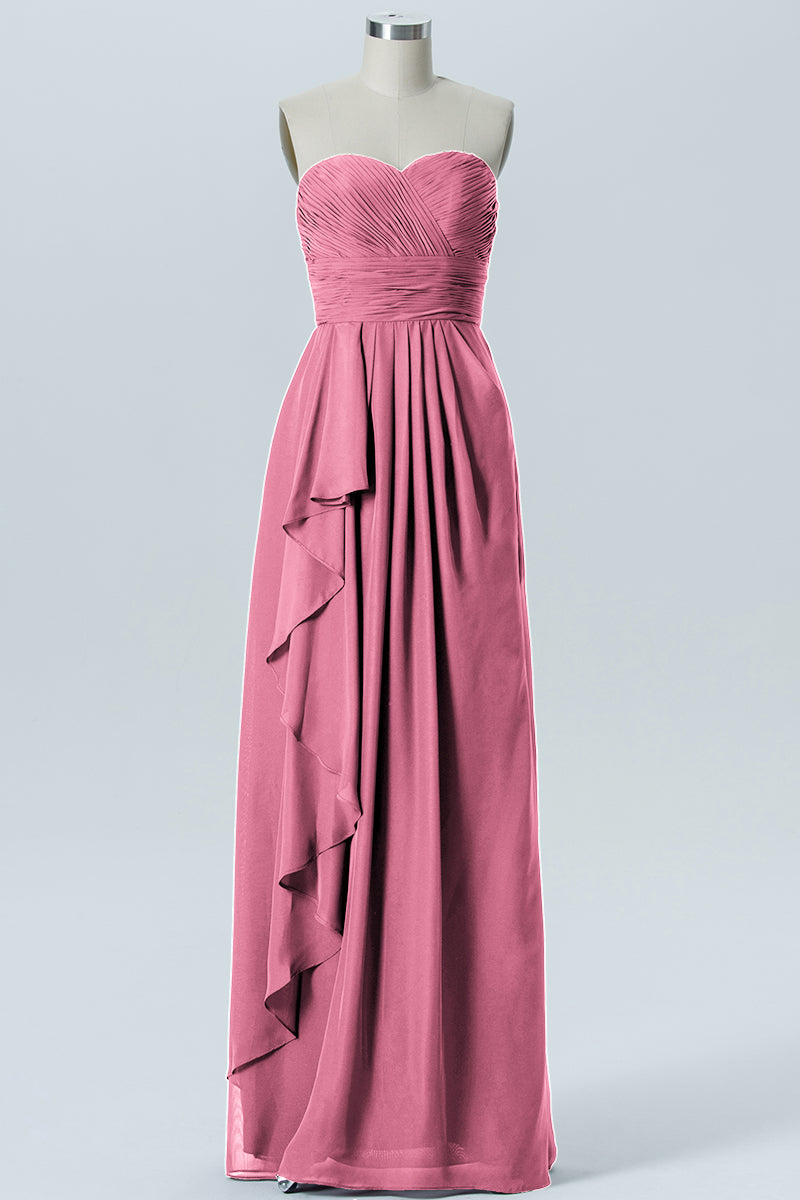 Chiffon Column Strapless Sleeveless Bridesmaid Dress-B07910