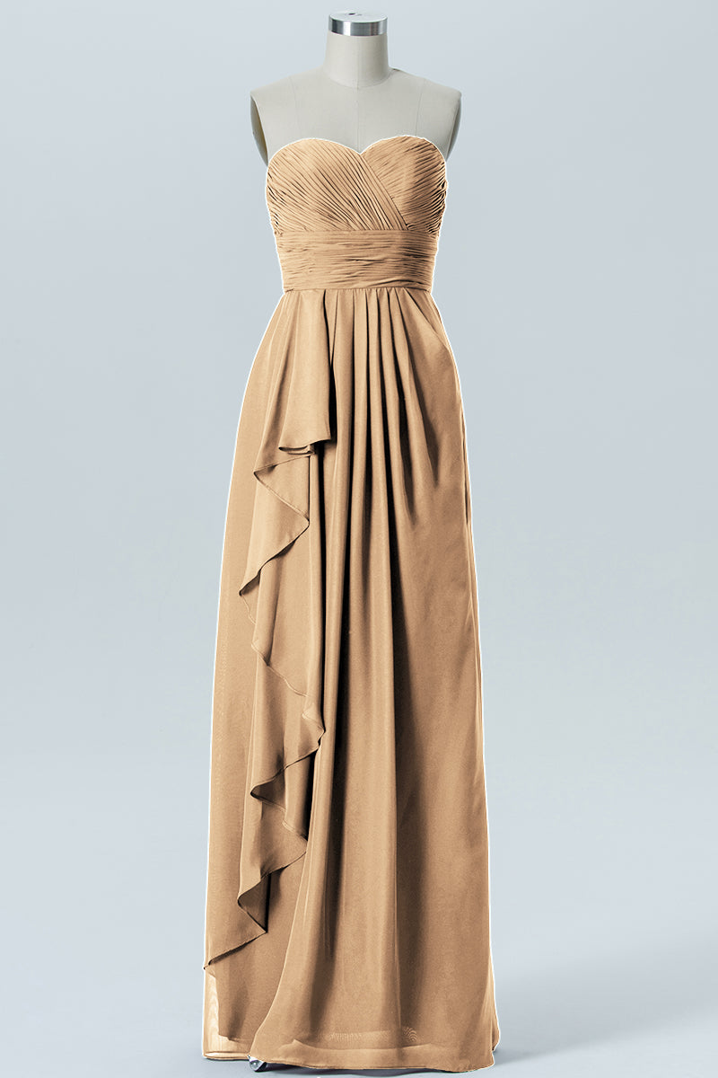 Chiffon Column Strapless Sleeveless Bridesmaid Dress-B07910