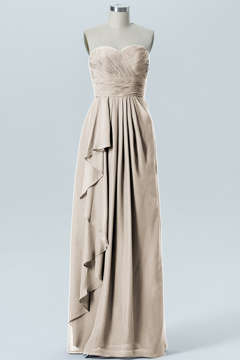 Chiffon Column Strapless Sleeveless Bridesmaid Dress-B07910