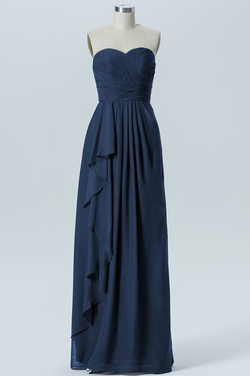 Chiffon Column Strapless Sleeveless Bridesmaid Dress-B07910