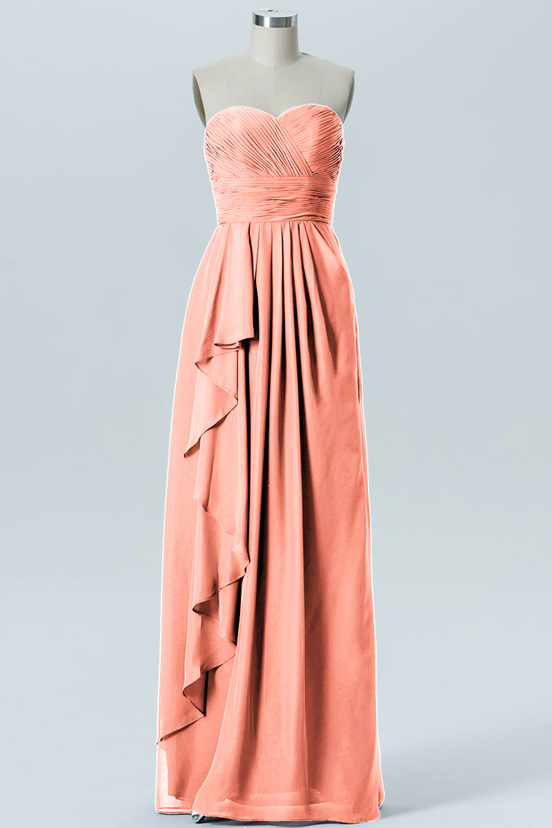 Chiffon Column Strapless Sleeveless Bridesmaid Dress-B07910