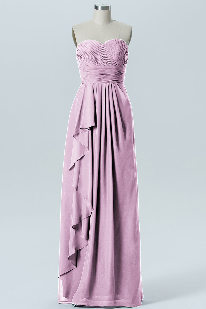 Chiffon Column Strapless Sleeveless Bridesmaid Dress-B07910