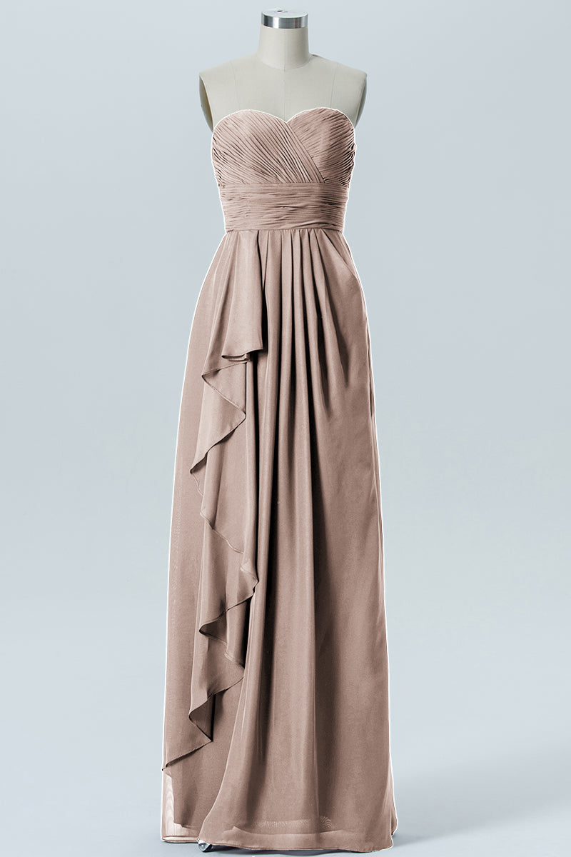 Chiffon Column Strapless Sleeveless Bridesmaid Dress-B07910