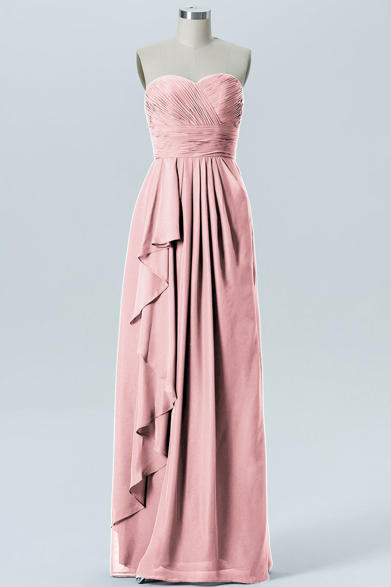 Chiffon Column Strapless Sleeveless Bridesmaid Dress-B07910